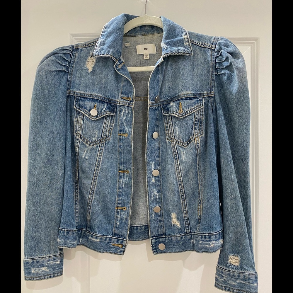 BP distressed puff sleeve jean jacket size xs
